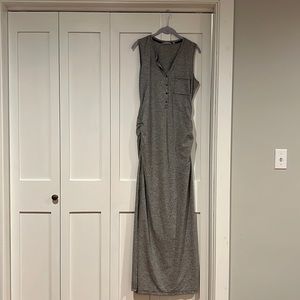 Grey and black Athleta maxi dress with side ruching.